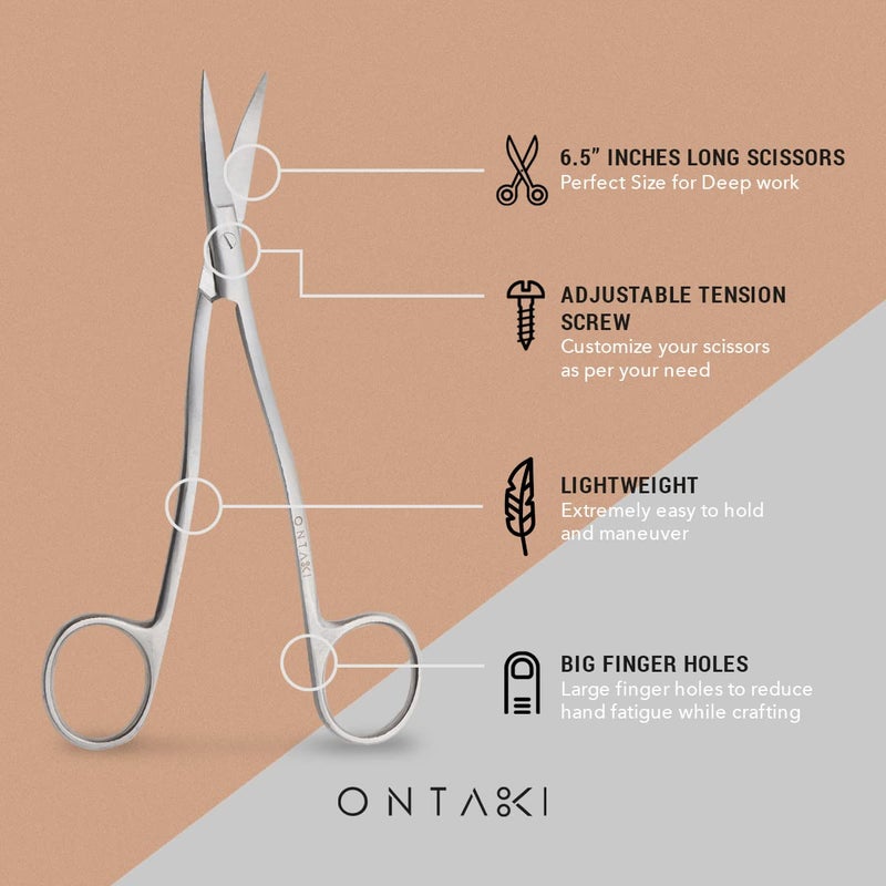 Ontaki مقص تطريز مزدوج من أونتاكي - 6.5" من الفولاذ الألماني بدقة للقص المنحني ومقصات التطريز المنحنية - مقبض مريح بزاوية 90 درجة ومقصات تطريز مائلة - أداة خياطة لآلة الخياطة المنزلية - Image 5